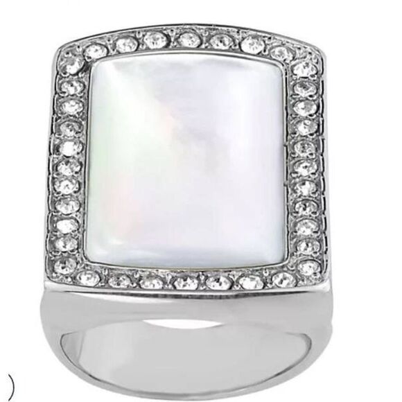 Steel by Design Mother of Pearl & Crystal Statement Ring Sz 9 - Picture 4 of 6